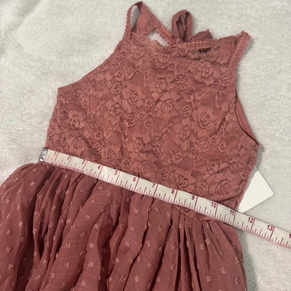 Joyfolie Oliviah Ashe Rose Dress W/ Lace & Polka Dots Handkerchief Hem Sz 7 - Picture 8 of 16
